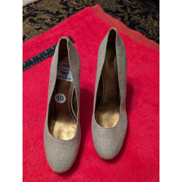 NINE WEST Ample 1210 Cork Platform Pumps Heels Beige Textile 5" Heel 10M - Picture 3 of 10